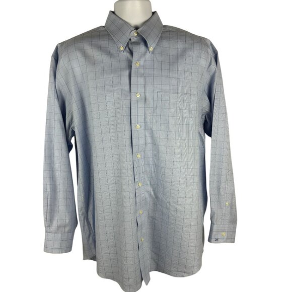 Jos A Bank Travelers Collection Mens Checkered Long Sleeve Shirt Size 16 Blue - Picture 1 of 6